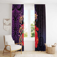 Pasifika Festival Window Curtain Plumeria Turtles with Hibiscus - Polynesian Art Tattoo Purple Color LT03 - Polynesian Pride
