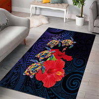 Pasifika Festival Area Rug Plumeria Turtles with Hibiscus - Polynesian Art Tattoo Dark Navy Color LT03 - Polynesian Pride