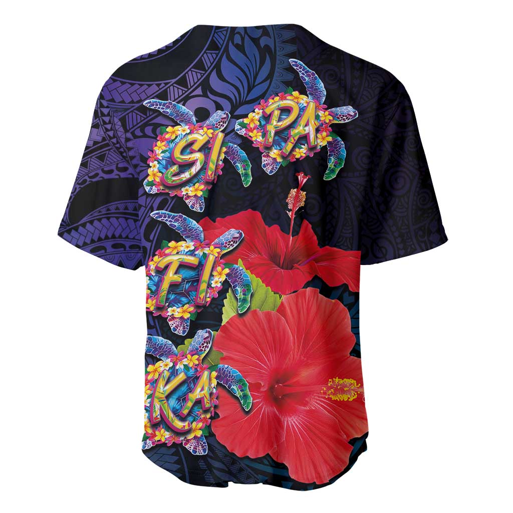 Pasifika Festival Baseball Jersey Plumeria Turtles with Hibiscus - Polynesian Art Tattoo Dark Navy Color LT03 - Polynesian Pride