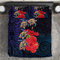 Pasifika Festival Bedding Set Plumeria Turtles with Hibiscus - Polynesian Art Tattoo Dark Navy Color LT03 Dark Navy - Polynesian Pride