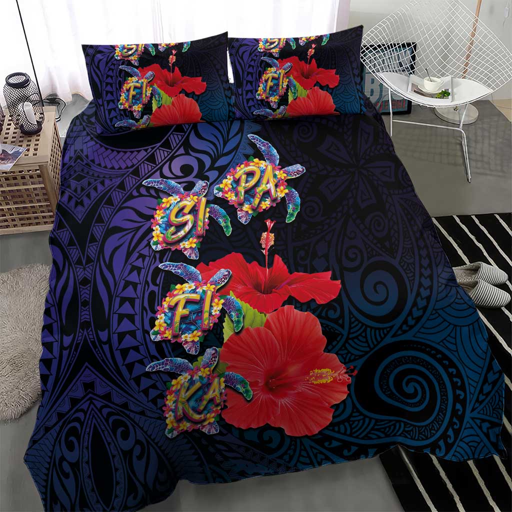 Pasifika Festival Bedding Set Plumeria Turtles with Hibiscus - Polynesian Art Tattoo Dark Navy Color LT03 - Polynesian Pride