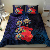 Pasifika Festival Bedding Set Plumeria Turtles with Hibiscus - Polynesian Art Tattoo Dark Navy Color LT03 - Polynesian Pride