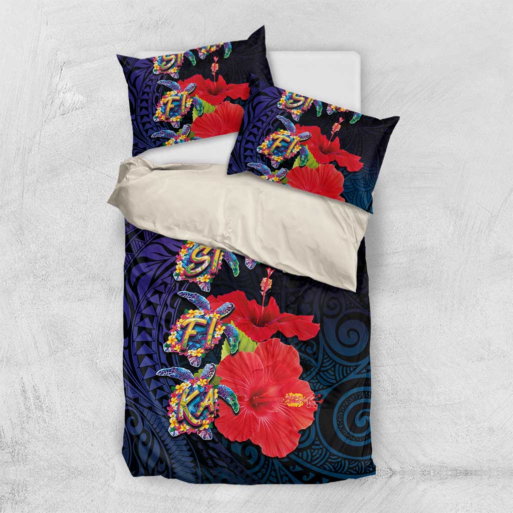 Pasifika Festival Bedding Set Plumeria Turtles with Hibiscus - Polynesian Art Tattoo Dark Navy Color LT03 US Twin 172cm x 218cm Dark Navy - Polynesian Pride