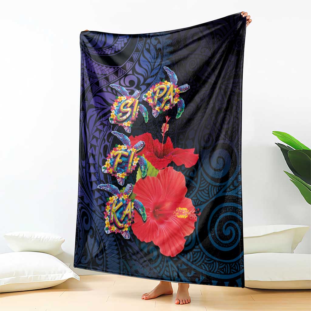 Pasifika Festival Blanket Plumeria Turtles with Hibiscus - Polynesian Art Tattoo Dark Navy Color LT03 - Polynesian Pride