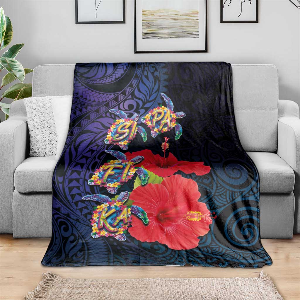 Pasifika Festival Blanket Plumeria Turtles with Hibiscus - Polynesian Art Tattoo Dark Navy Color LT03 - Polynesian Pride
