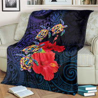 Pasifika Festival Blanket Plumeria Turtles with Hibiscus - Polynesian Art Tattoo Dark Navy Color LT03 - Polynesian Pride
