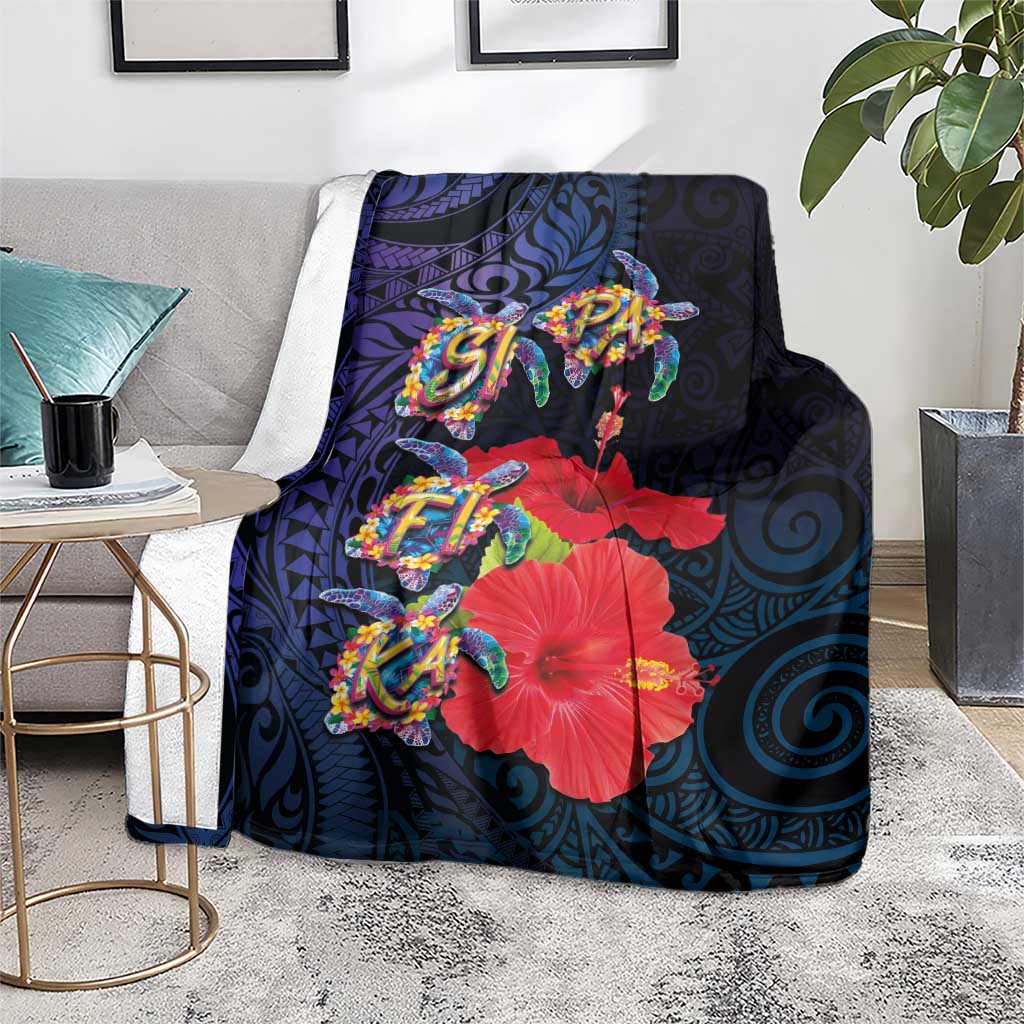 Pasifika Festival Blanket Plumeria Turtles with Hibiscus - Polynesian Art Tattoo Dark Navy Color LT03 - Polynesian Pride