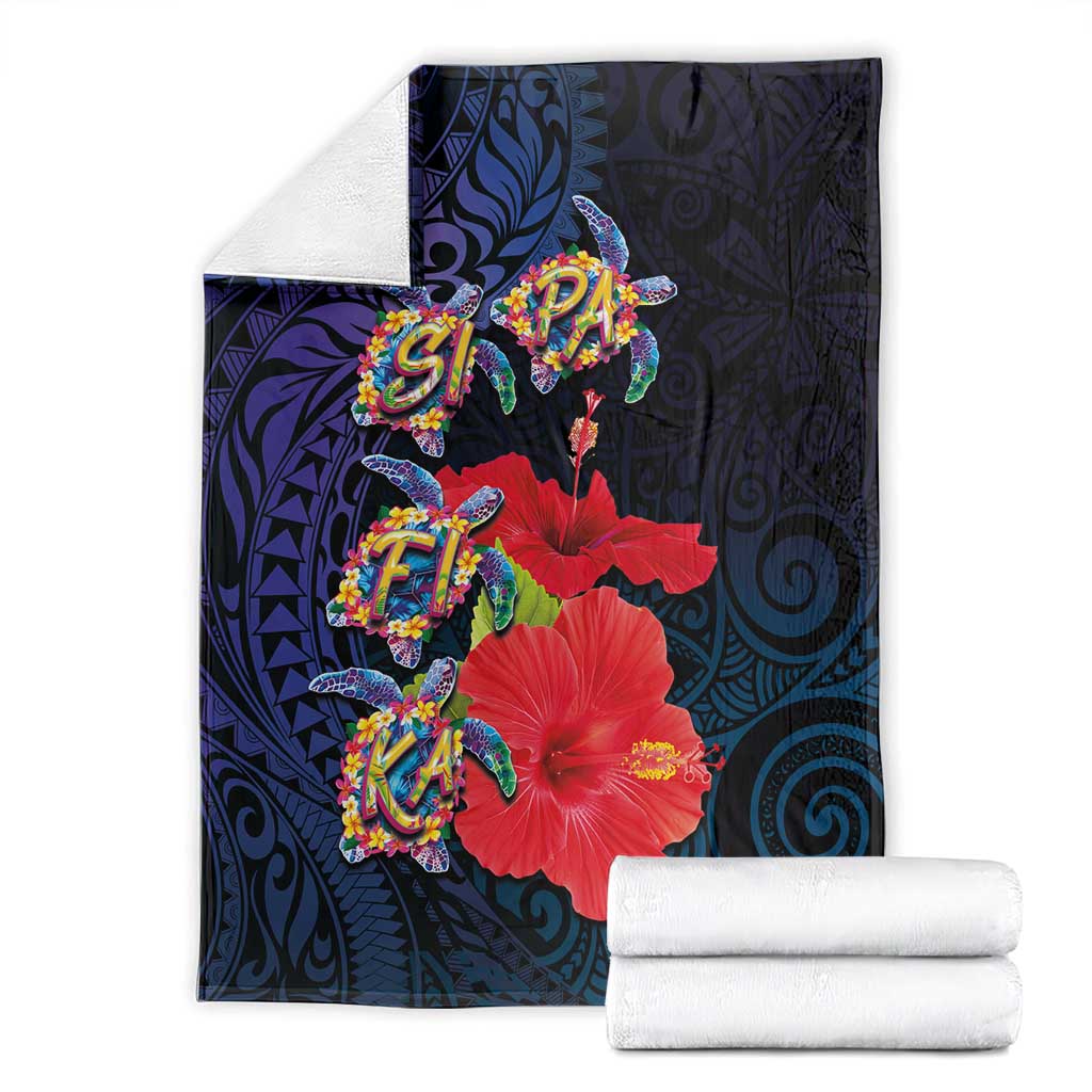 Pasifika Festival Blanket Plumeria Turtles with Hibiscus - Polynesian Art Tattoo Dark Navy Color LT03 - Polynesian Pride