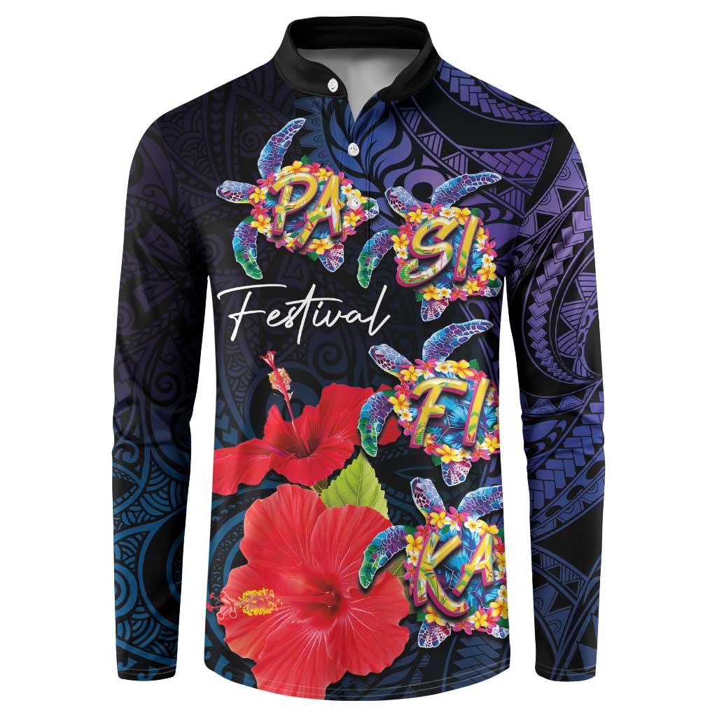 Pasifika Festival Button Sweatshirt Plumeria Turtles with Hibiscus - Polynesian Art Tattoo Dark Navy Color LT03 Dark Navy - Polynesian Pride