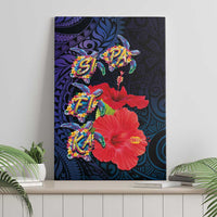 Pasifika Festival Canvas Wall Art Plumeria Turtles with Hibiscus - Polynesian Art Tattoo Dark Navy Color LT03 - Polynesian Pride