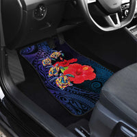 Pasifika Festival Car Mats Plumeria Turtles with Hibiscus - Polynesian Art Tattoo Dark Navy Color LT03 - Polynesian Pride
