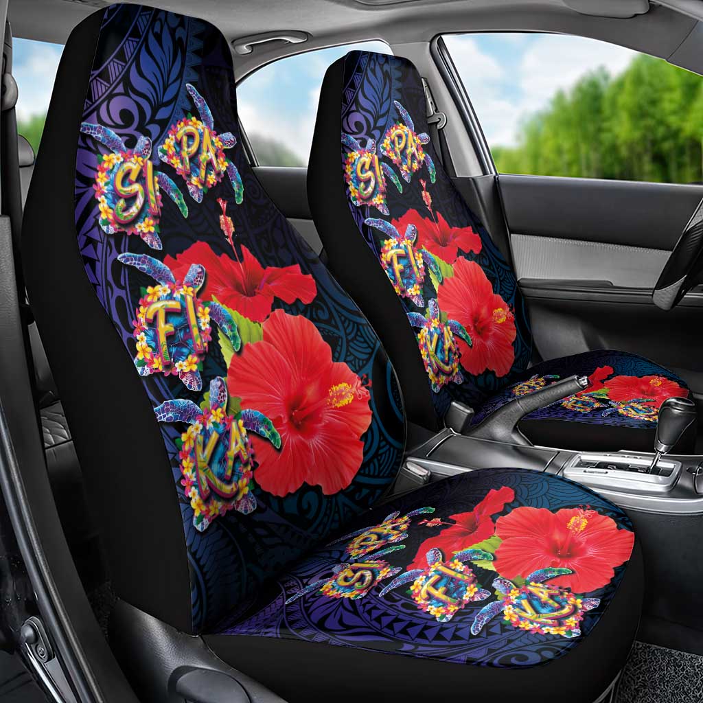 Pasifika Festival Car Seat Cover Plumeria Turtles with Hibiscus - Polynesian Art Tattoo Dark Navy Color LT03 - Polynesian Pride
