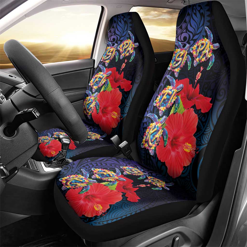 Pasifika Festival Car Seat Cover Plumeria Turtles with Hibiscus - Polynesian Art Tattoo Dark Navy Color LT03 - Polynesian Pride