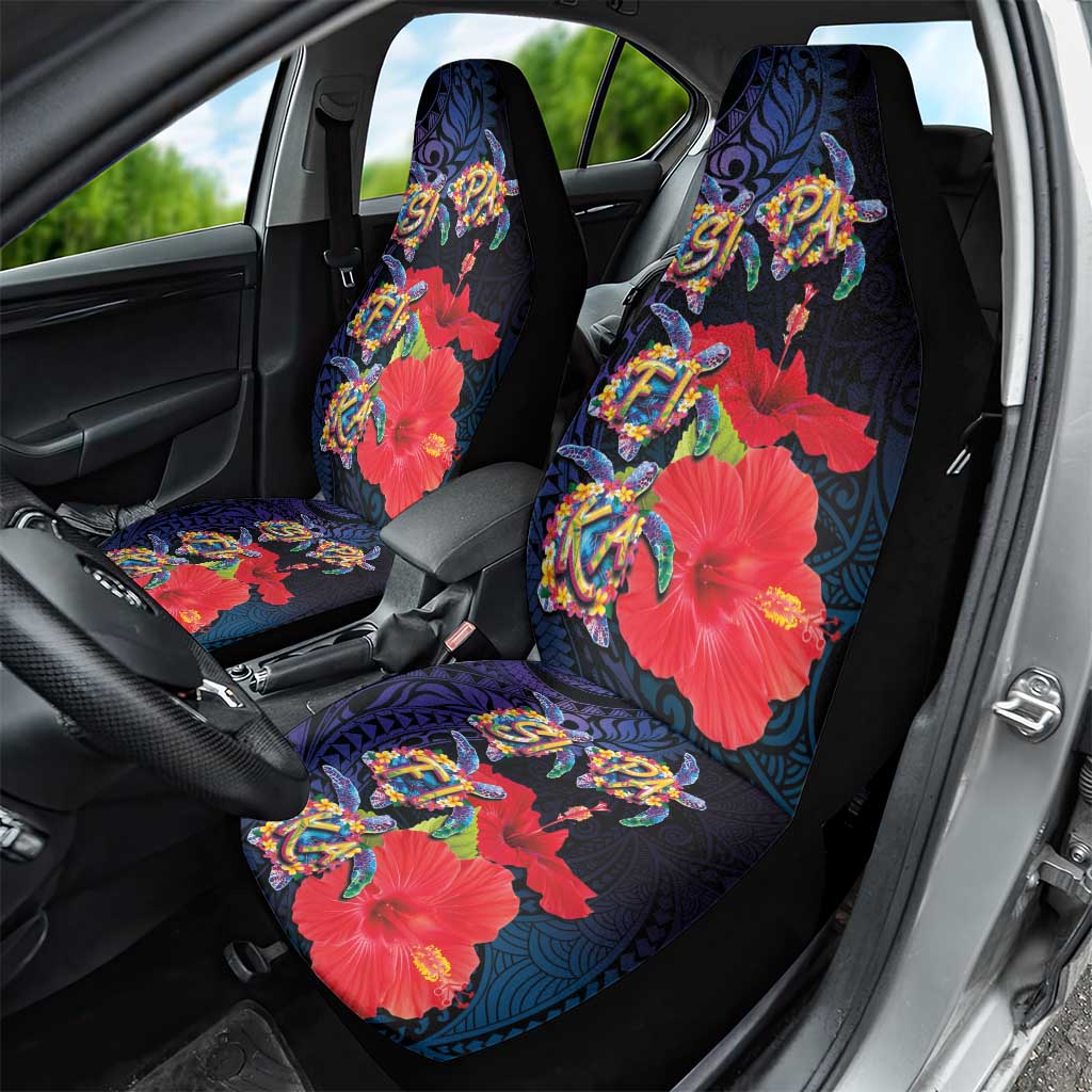 Pasifika Festival Car Seat Cover Plumeria Turtles with Hibiscus - Polynesian Art Tattoo Dark Navy Color LT03 - Polynesian Pride