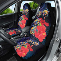Pasifika Festival Car Seat Cover Plumeria Turtles with Hibiscus - Polynesian Art Tattoo Dark Navy Color LT03 - Polynesian Pride