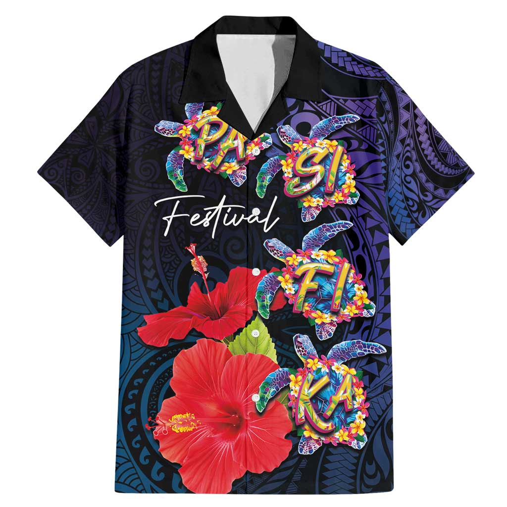 Pasifika Festival Family Matching Mermaid Dress and Hawaiian Shirt Plumeria Turtles with Hibiscus - Polynesian Art Tattoo Dark Navy Color LT03 Dad's Shirt - Short Sleeve Dark Navy - Polynesian Pride