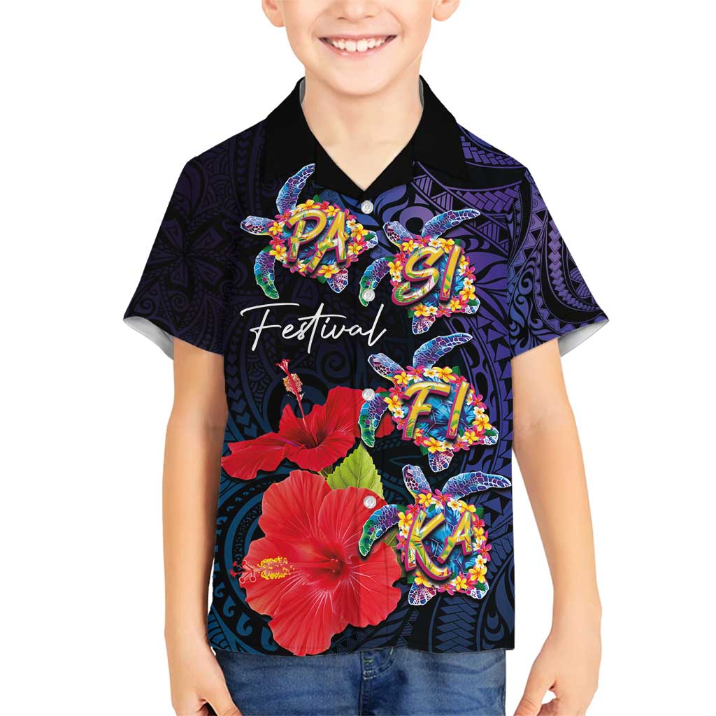 Pasifika Festival Family Matching Off Shoulder Maxi Dress and Hawaiian Shirt Plumeria Turtles with Hibiscus - Polynesian Art Tattoo Dark Navy Color LT03 Son's Shirt Dark Navy - Polynesian Pride