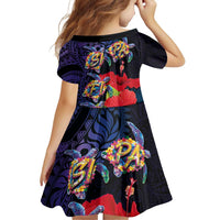 Pasifika Festival Family Matching Puletasi and Hawaiian Shirt Plumeria Turtles with Hibiscus - Polynesian Art Tattoo Dark Navy Color LT03 - Polynesian Pride