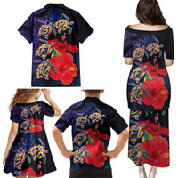 Pasifika Festival Family Matching Puletasi and Hawaiian Shirt Plumeria Turtles with Hibiscus - Polynesian Art Tattoo Dark Navy Color LT03 - Polynesian Pride