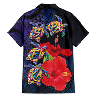 Pasifika Festival Family Matching Puletasi and Hawaiian Shirt Plumeria Turtles with Hibiscus - Polynesian Art Tattoo Dark Navy Color LT03 - Polynesian Pride