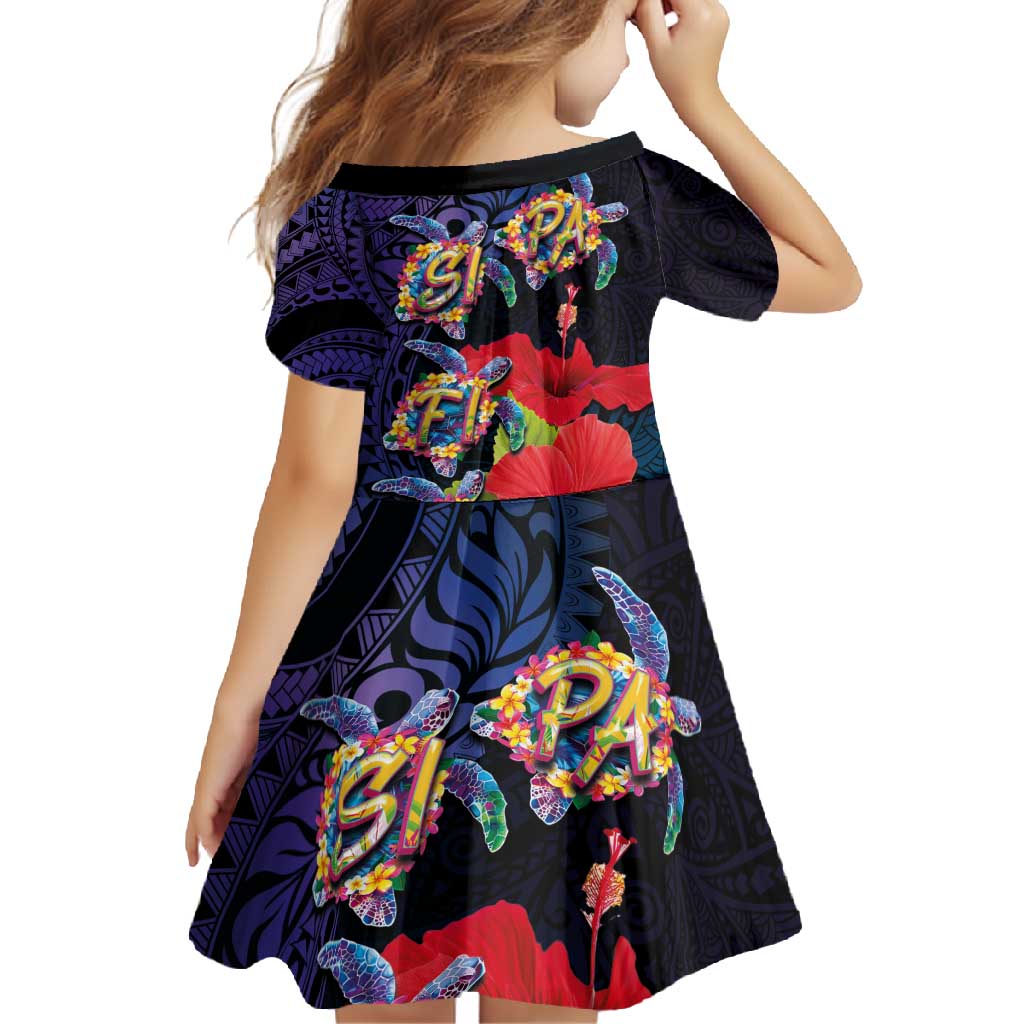 Pasifika Festival Family Matching Short Sleeve Bodycon Dress and Hawaiian Shirt Plumeria Turtles with Hibiscus - Polynesian Art Tattoo Dark Navy Color LT03 - Polynesian Pride