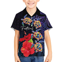 Pasifika Festival Family Matching Short Sleeve Bodycon Dress and Hawaiian Shirt Plumeria Turtles with Hibiscus - Polynesian Art Tattoo Dark Navy Color LT03 Son's Shirt Dark Navy - Polynesian Pride