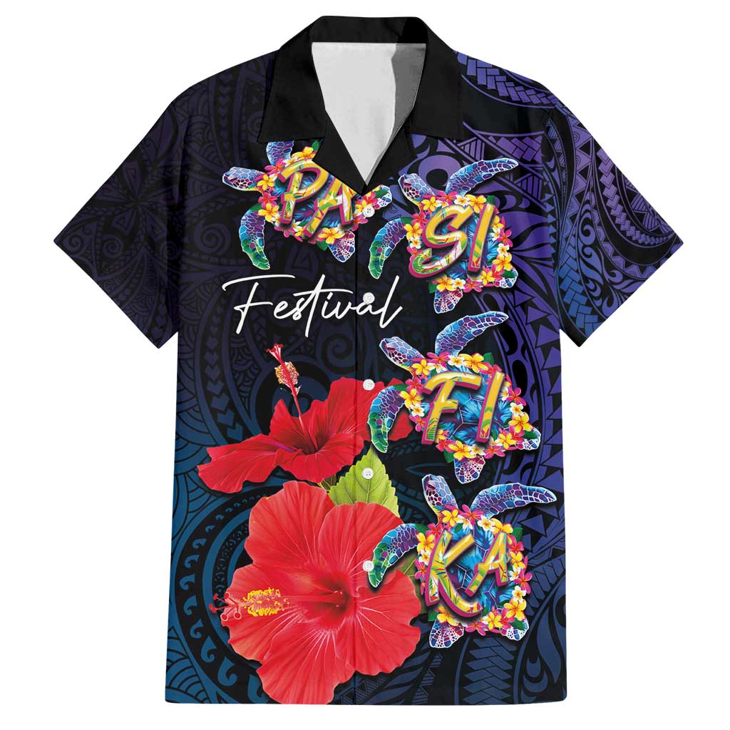 Pasifika Festival Family Matching Summer Maxi Dress and Hawaiian Shirt Plumeria Turtles with Hibiscus - Polynesian Art Tattoo Dark Navy Color LT03 Dad's Shirt - Short Sleeve Dark Navy - Polynesian Pride