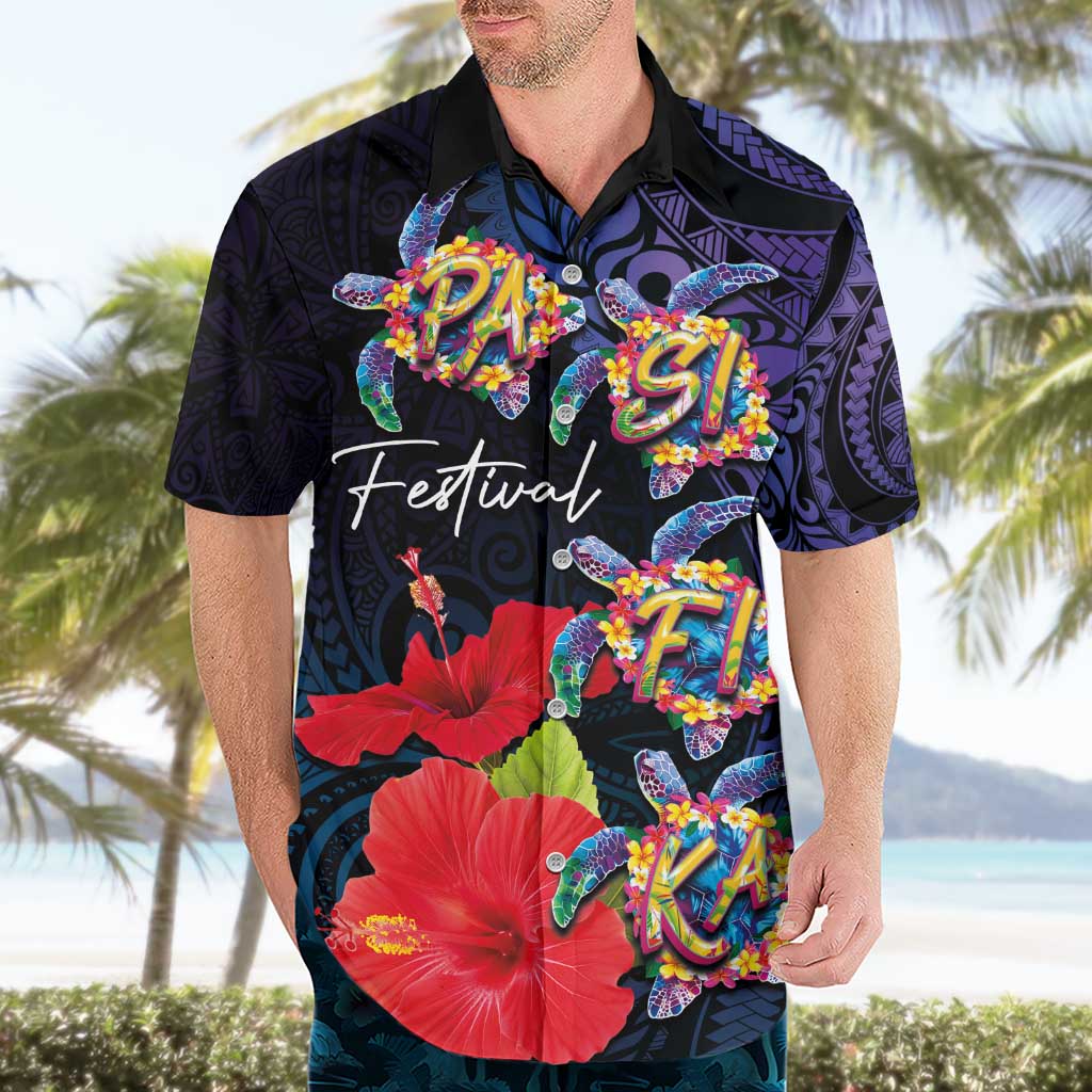 Pasifika Festival Hawaiian Shirt Plumeria Turtles with Hibiscus - Polynesian Art Tattoo Dark Navy Color LT03 - Polynesian Pride
