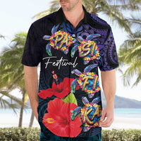 Pasifika Festival Hawaiian Shirt Plumeria Turtles with Hibiscus - Polynesian Art Tattoo Dark Navy Color LT03 - Polynesian Pride