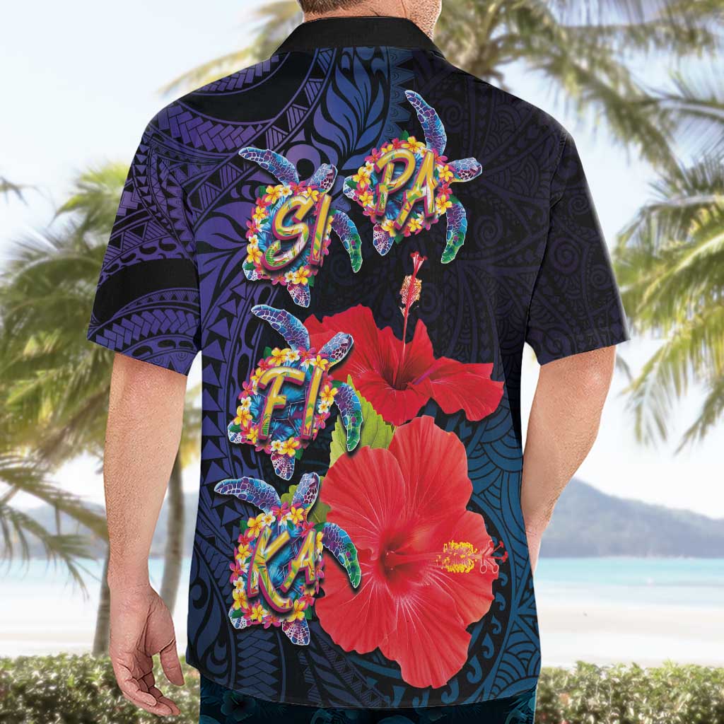 Pasifika Festival Hawaiian Shirt Plumeria Turtles with Hibiscus - Polynesian Art Tattoo Dark Navy Color LT03 - Polynesian Pride