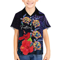 Pasifika Festival Hawaiian Shirt Plumeria Turtles with Hibiscus - Polynesian Art Tattoo Dark Navy Color LT03 - Polynesian Pride