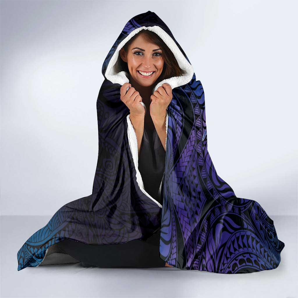 Pasifika Festival Hooded Blanket Plumeria Turtles with Hibiscus - Polynesian Art Tattoo Dark Navy Color LT03 - Polynesian Pride