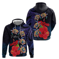Pasifika Festival Hoodie Plumeria Turtles with Hibiscus - Polynesian Art Tattoo Dark Navy Color LT03 - Polynesian Pride