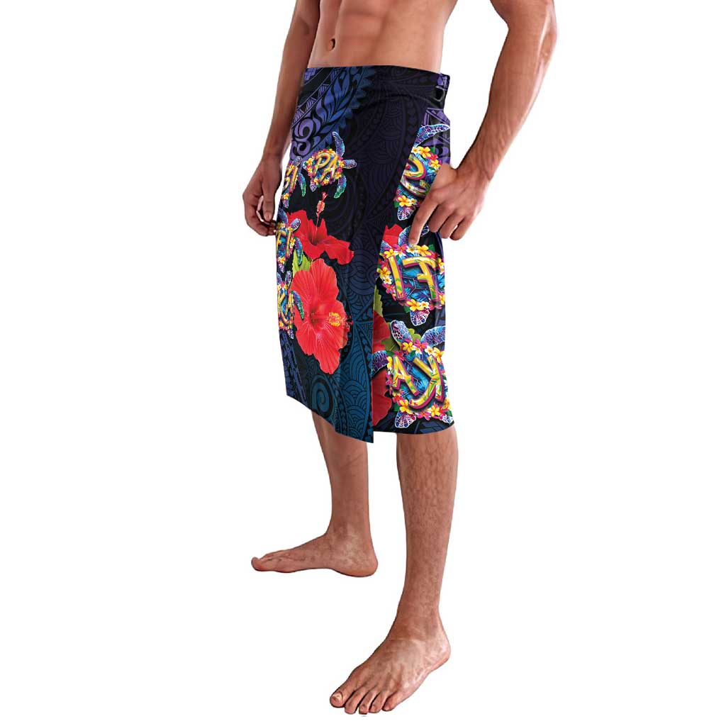 Pasifika Festival Lavalava Plumeria Turtles with Hibiscus - Polynesian Art Tattoo Dark Navy Color LT03 - Polynesian Pride