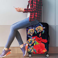 Pasifika Festival Luggage Cover Plumeria Turtles with Hibiscus - Polynesian Art Tattoo Dark Navy Color LT03 - Polynesian Pride