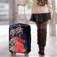 Pasifika Festival Luggage Cover Plumeria Turtles with Hibiscus - Polynesian Art Tattoo Dark Navy Color LT03 - Polynesian Pride