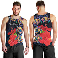 Pasifika Festival Men Tank Top Plumeria Turtles with Hibiscus - Polynesian Art Tattoo Dark Navy Color LT03 - Polynesian Pride