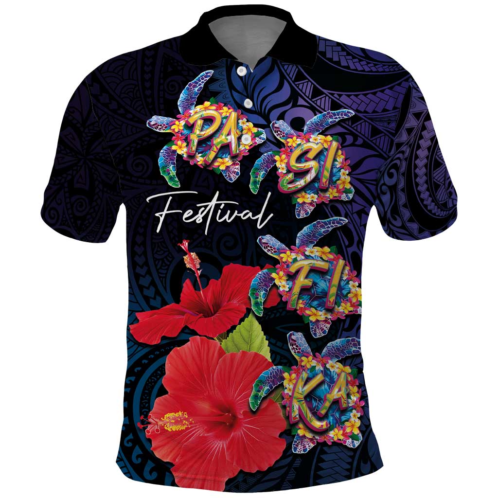 Pasifika Festival Polo Shirt Plumeria Turtles with Hibiscus - Polynesian Art Tattoo Dark Navy Color LT03 Dark Navy - Polynesian Pride
