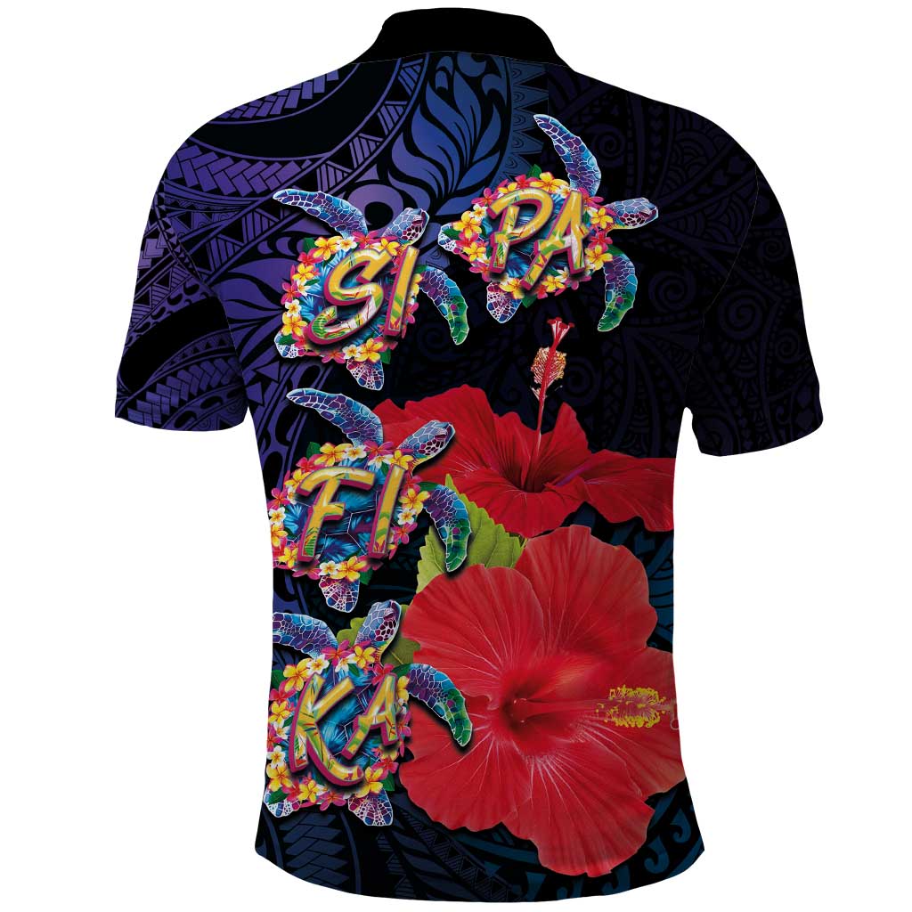Pasifika Festival Polo Shirt Plumeria Turtles with Hibiscus - Polynesian Art Tattoo Dark Navy Color LT03 - Polynesian Pride