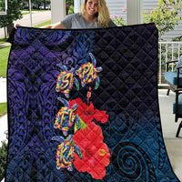 Pasifika Festival Quilt Plumeria Turtles with Hibiscus - Polynesian Art Tattoo Dark Navy Color LT03 Dark Navy - Polynesian Pride
