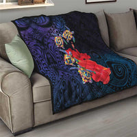 Pasifika Festival Quilt Plumeria Turtles with Hibiscus - Polynesian Art Tattoo Dark Navy Color LT03 - Polynesian Pride