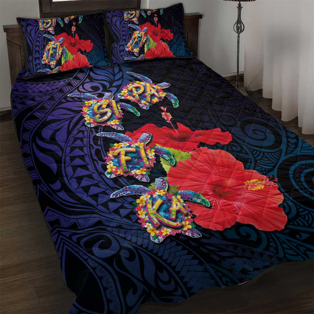 Pasifika Festival Quilt Bed Set Plumeria Turtles with Hibiscus - Polynesian Art Tattoo Dark Navy Color LT03 Dark Navy - Polynesian Pride