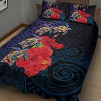 Pasifika Festival Quilt Bed Set Plumeria Turtles with Hibiscus - Polynesian Art Tattoo Dark Navy Color LT03 - Polynesian Pride