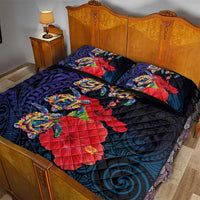Pasifika Festival Quilt Bed Set Plumeria Turtles with Hibiscus - Polynesian Art Tattoo Dark Navy Color LT03 - Polynesian Pride