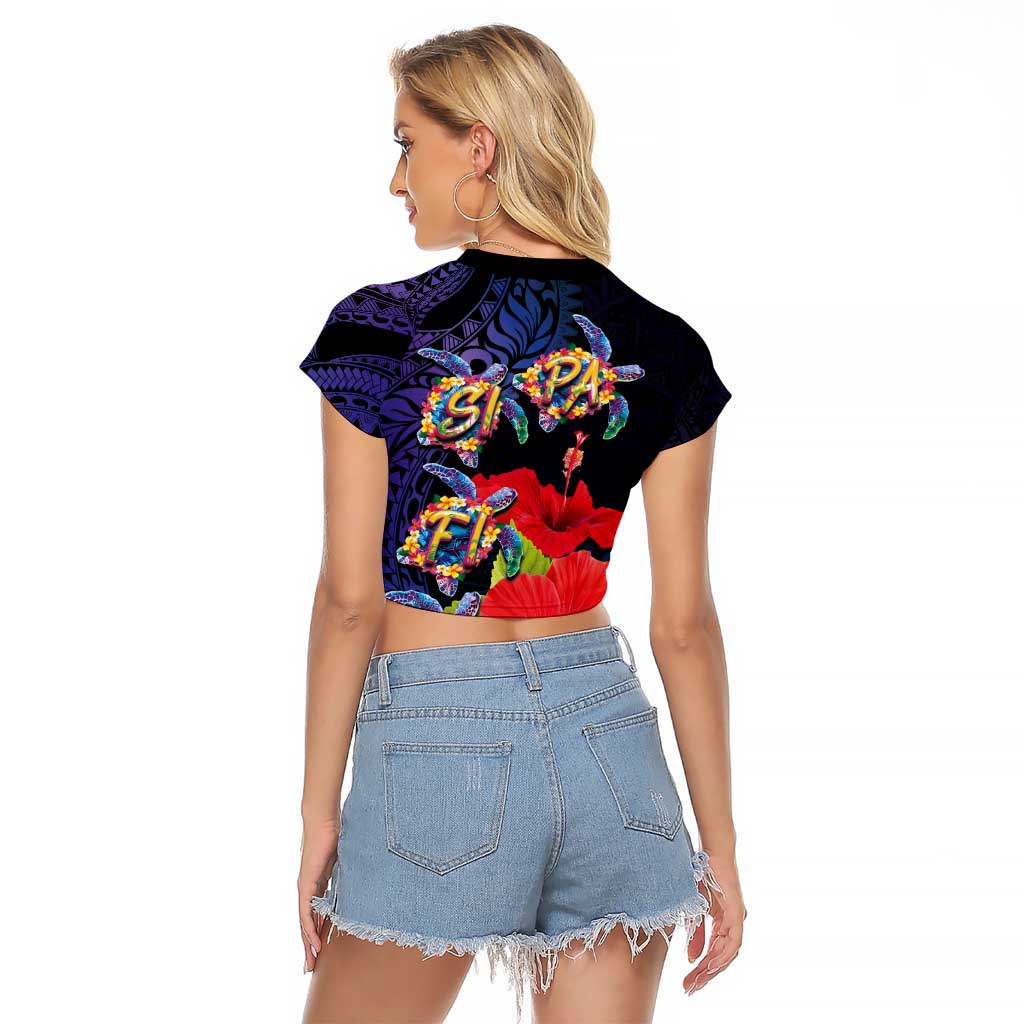 Pasifika Festival Raglan Cropped T Shirt Plumeria Turtles with Hibiscus - Polynesian Art Tattoo Dark Navy Color LT03 - Polynesian Pride