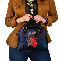 Pasifika Festival Shoulder Handbag Plumeria Turtles with Hibiscus - Polynesian Art Tattoo Dark Navy Color LT03 - Polynesian Pride
