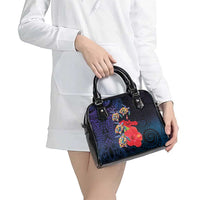 Pasifika Festival Shoulder Handbag Plumeria Turtles with Hibiscus - Polynesian Art Tattoo Dark Navy Color LT03 - Polynesian Pride