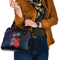 Pasifika Festival Shoulder Handbag Plumeria Turtles with Hibiscus - Polynesian Art Tattoo Dark Navy Color LT03 - Polynesian Pride