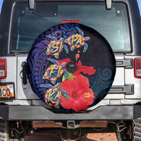 Pasifika Festival Spare Tire Cover Plumeria Turtles with Hibiscus - Polynesian Art Tattoo Dark Navy Color LT03 Dark Navy - Polynesian Pride