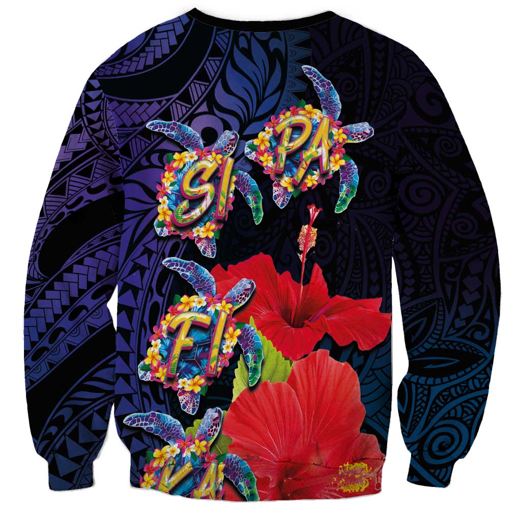 Pasifika Festival Sweatshirt Plumeria Turtles with Hibiscus - Polynesian Art Tattoo Dark Navy Color LT03 - Polynesian Pride